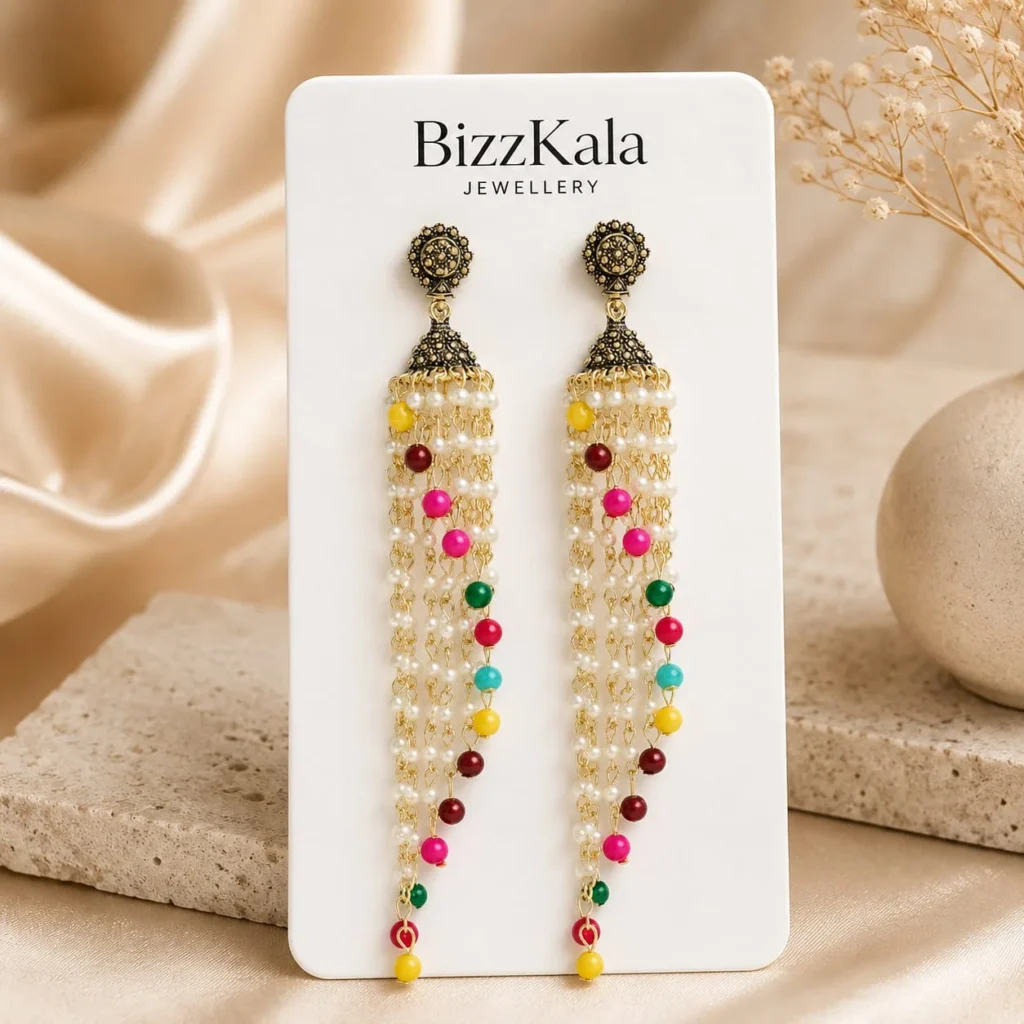 Multicolor Pearl Chain Jhumka for Women