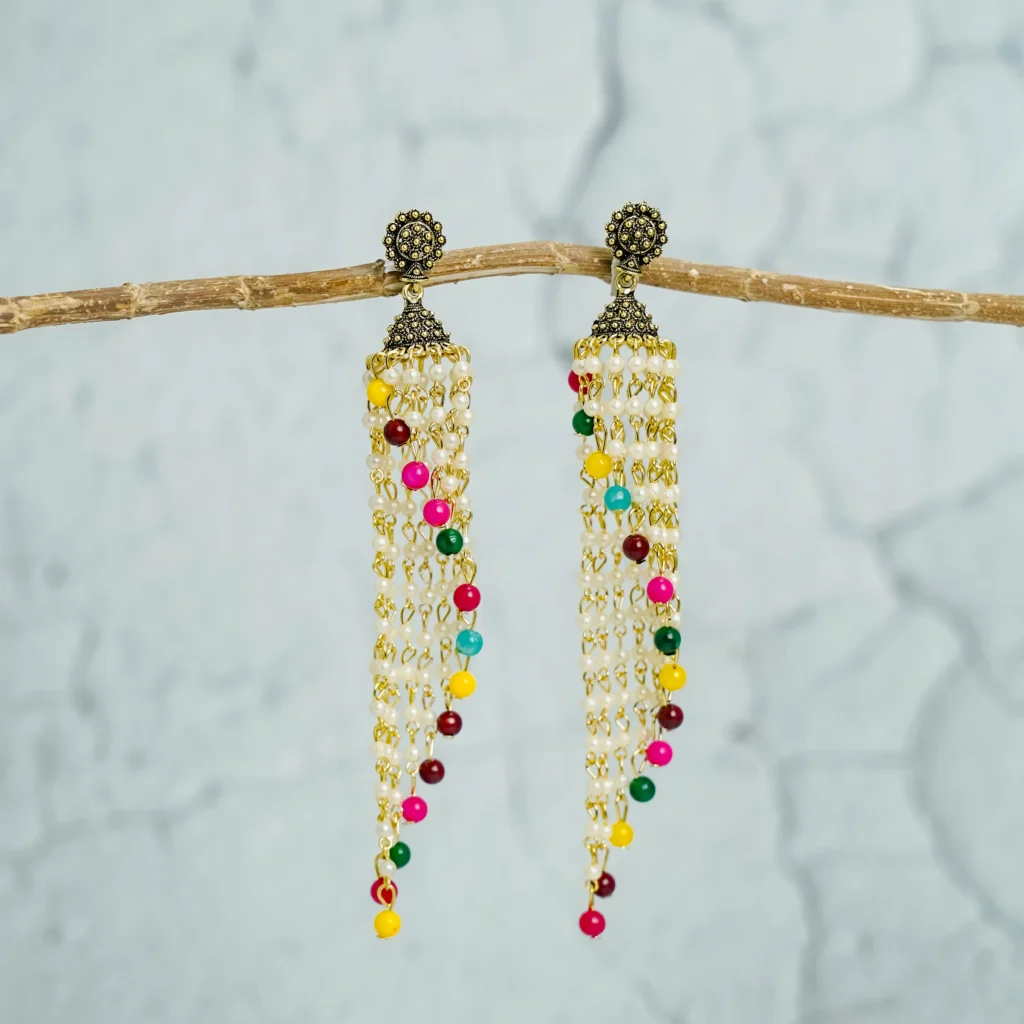 Multicolor Pearl Chain Jhumka for Women