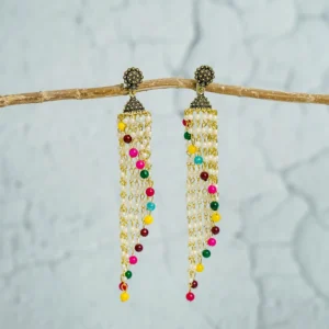 Multicolor Pearl Chain Jhumka for Women - Image 3