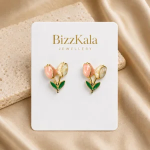 Peach Enamel Tulip Stud Earrings for Women - Image 1