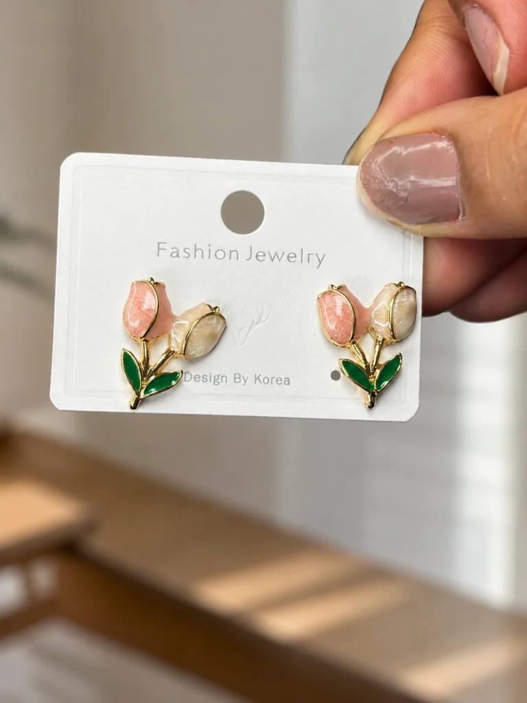 Peach Enamel Tulip Stud Earrings for Women