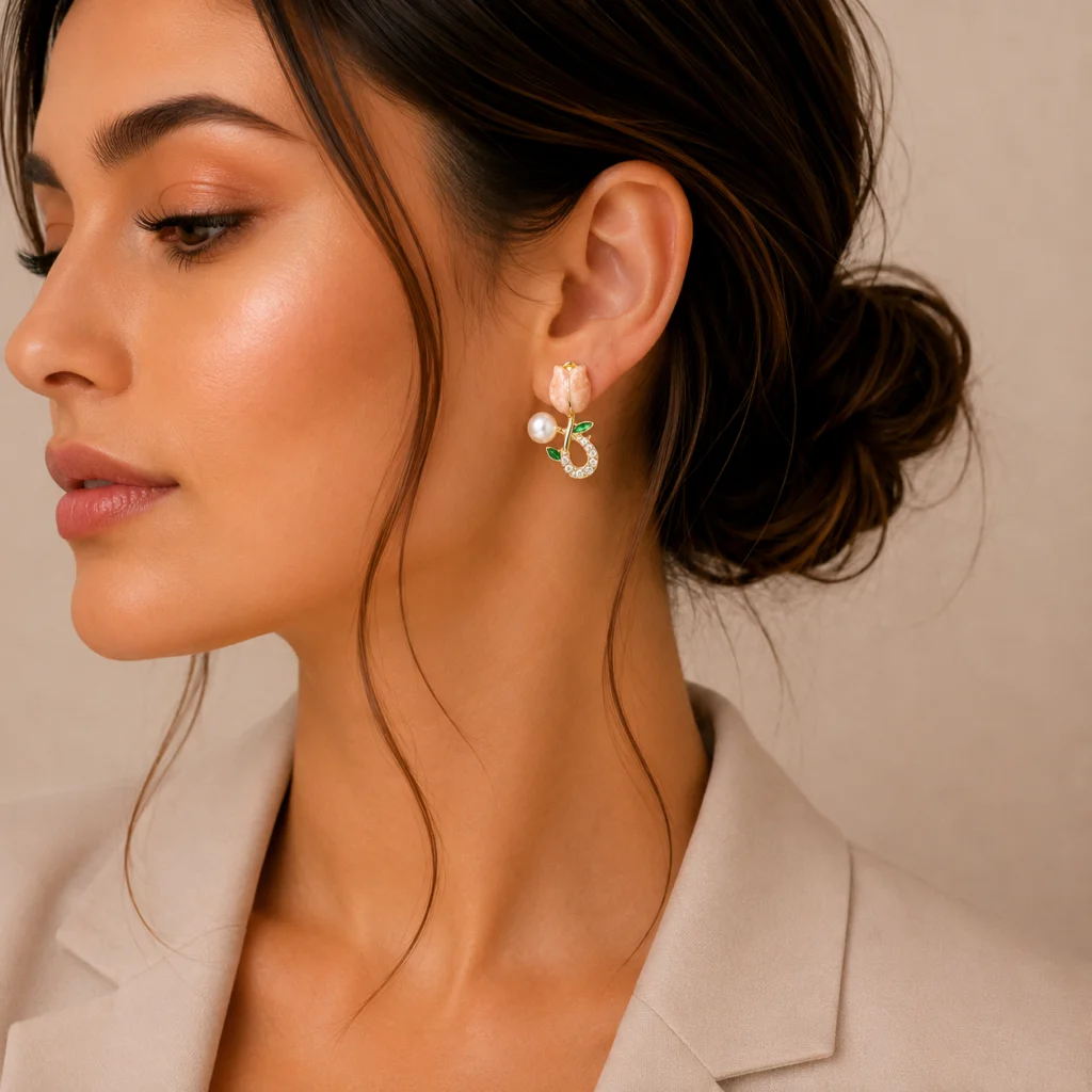 Peach Tulip Pearl Earrings for Women