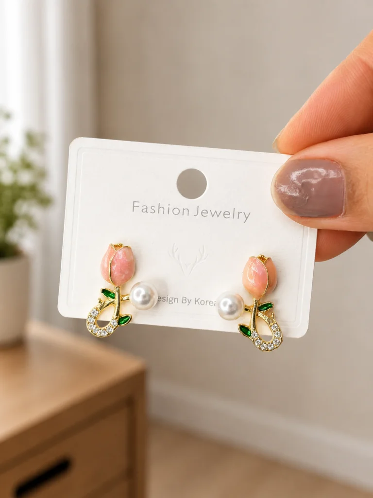 Peach Tulip Pearl Earrings for Women