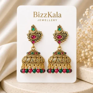Antique Peacock Stone Jhumka for Women - Image 1