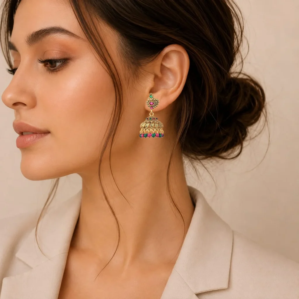 Antique Peacock Stone Jhumka for Women