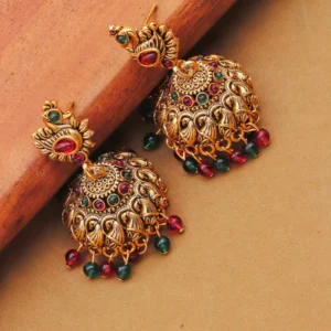 Antique Peacock Stone Jhumka for Women - Image 3