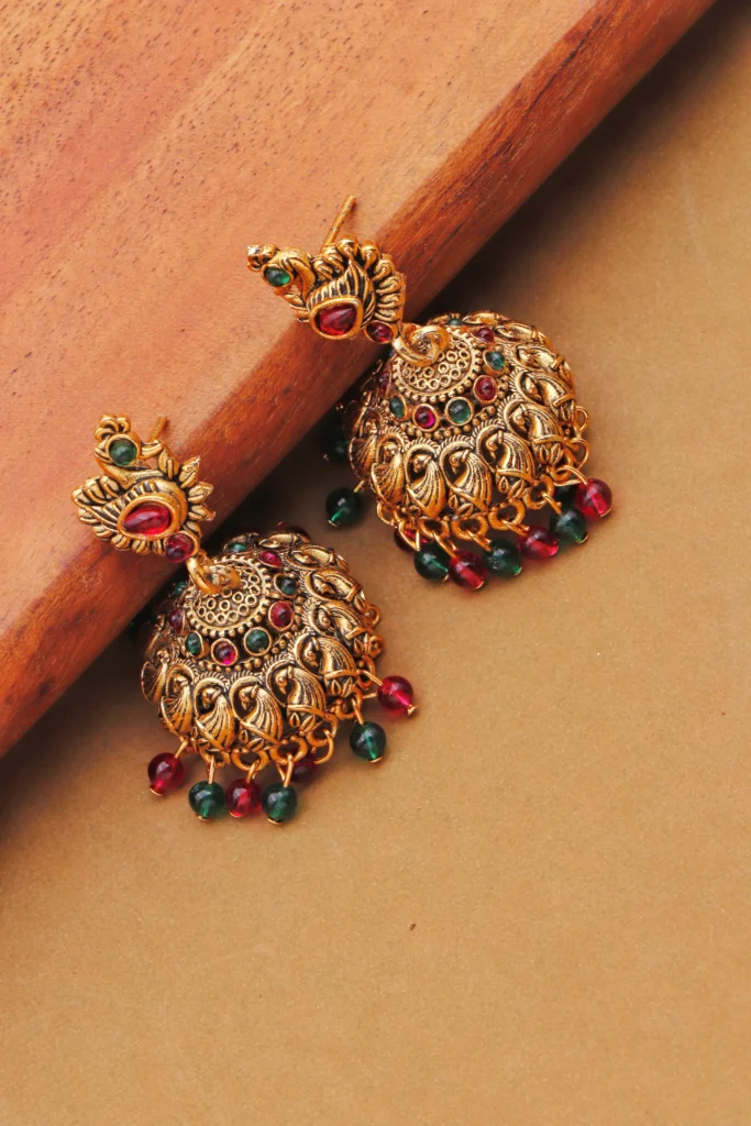 Antique Peacock Stone Jhumka for Women