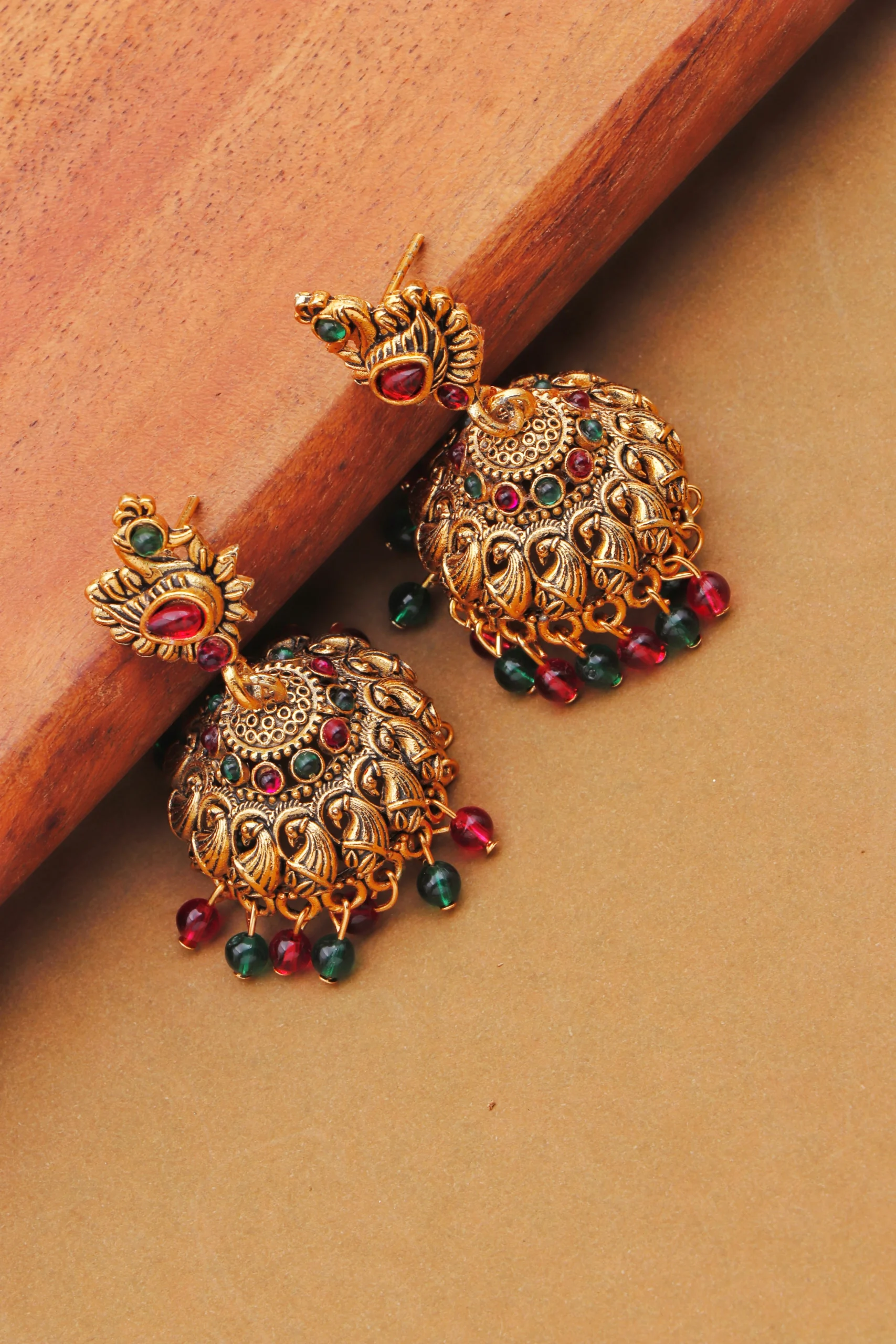 Antique Peacock Stone Jhumka for Women - Image 3