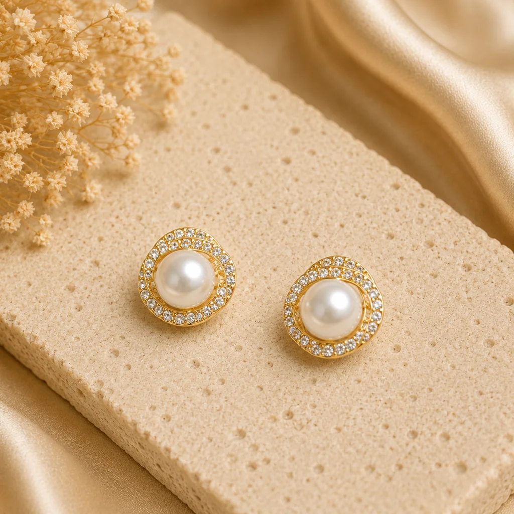 Pearl Crystal Halo Stud Earrings for Women