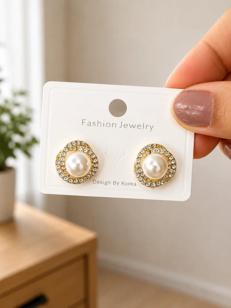Pearl Crystal Halo Stud Earrings for Women