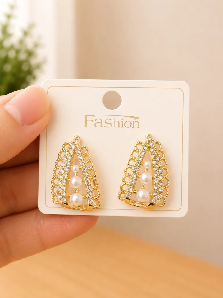 Pearl Crystal Teardrop Stud Earrings for Women