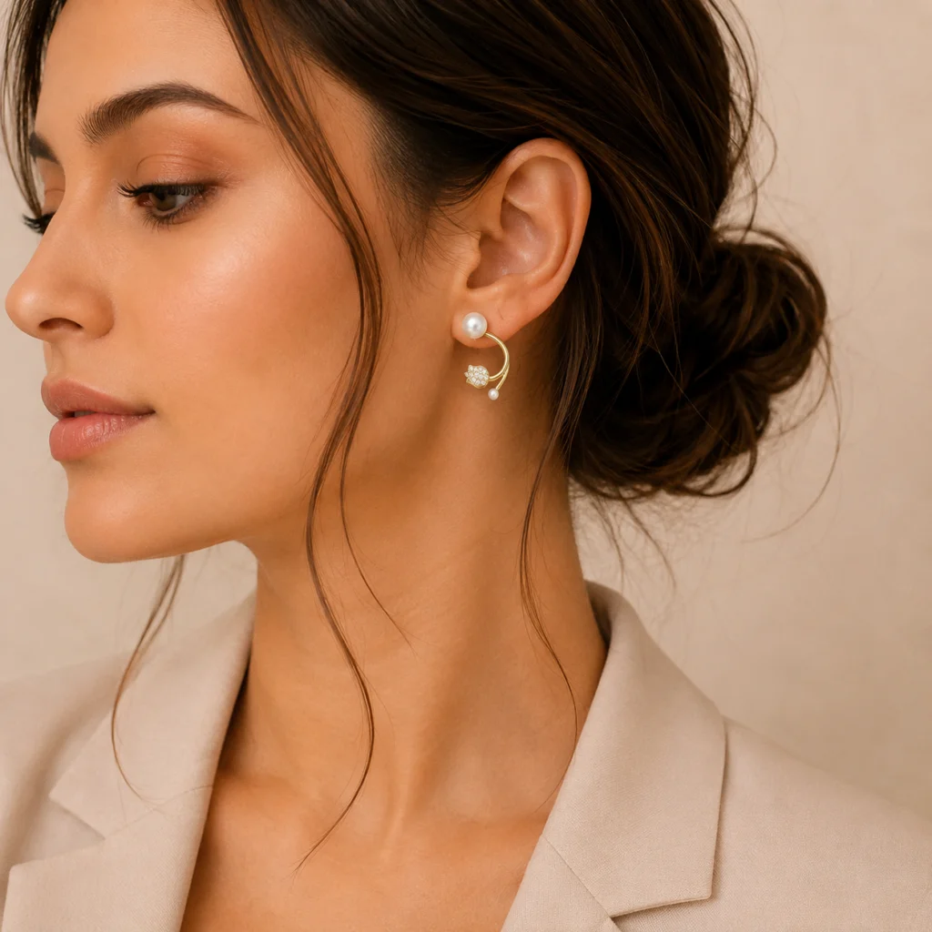 Pearl Crystal Tulip Earrings for Women