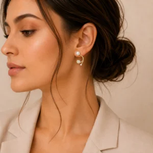 Pearl Crystal Tulip Earrings for Women - Image 2