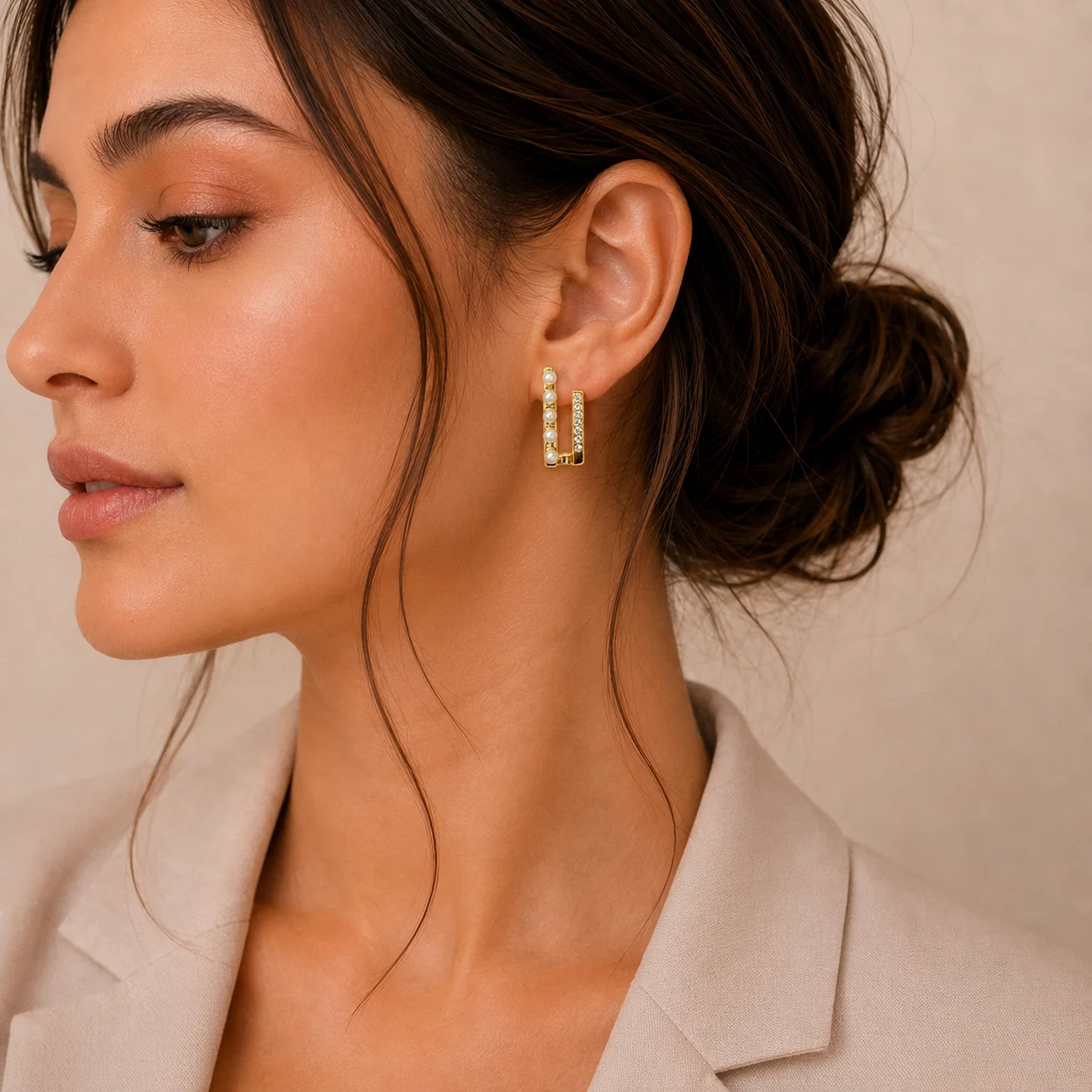 Pearl Crystal U-Shape Earrings for Women - Image 2