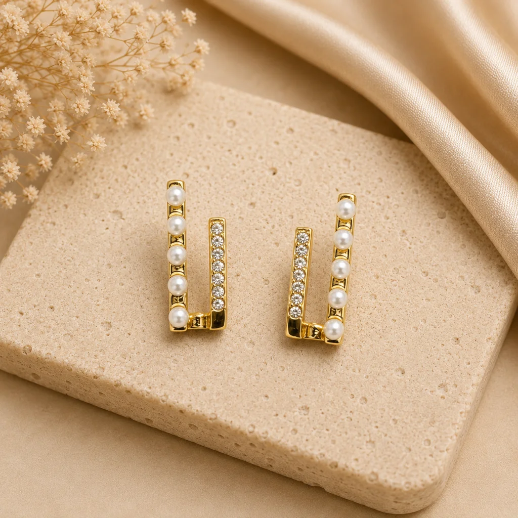 Pearl Crystal U-Shape Earrings for Women