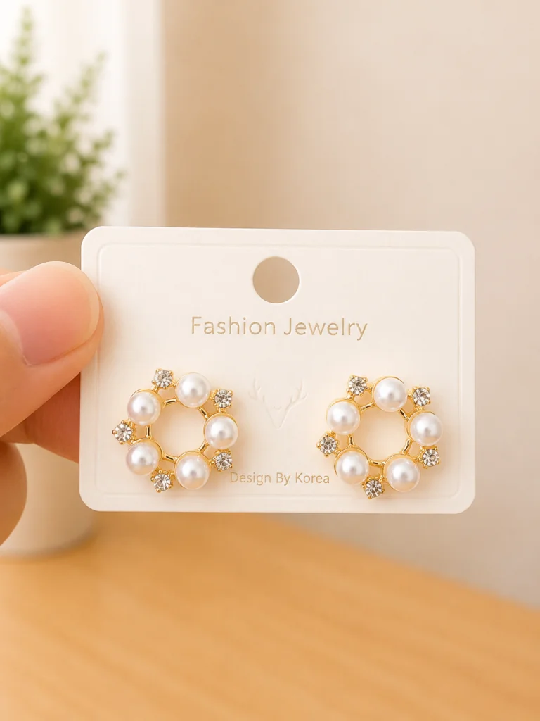 Pearl Crystal Wreath Stud Earrings for Women