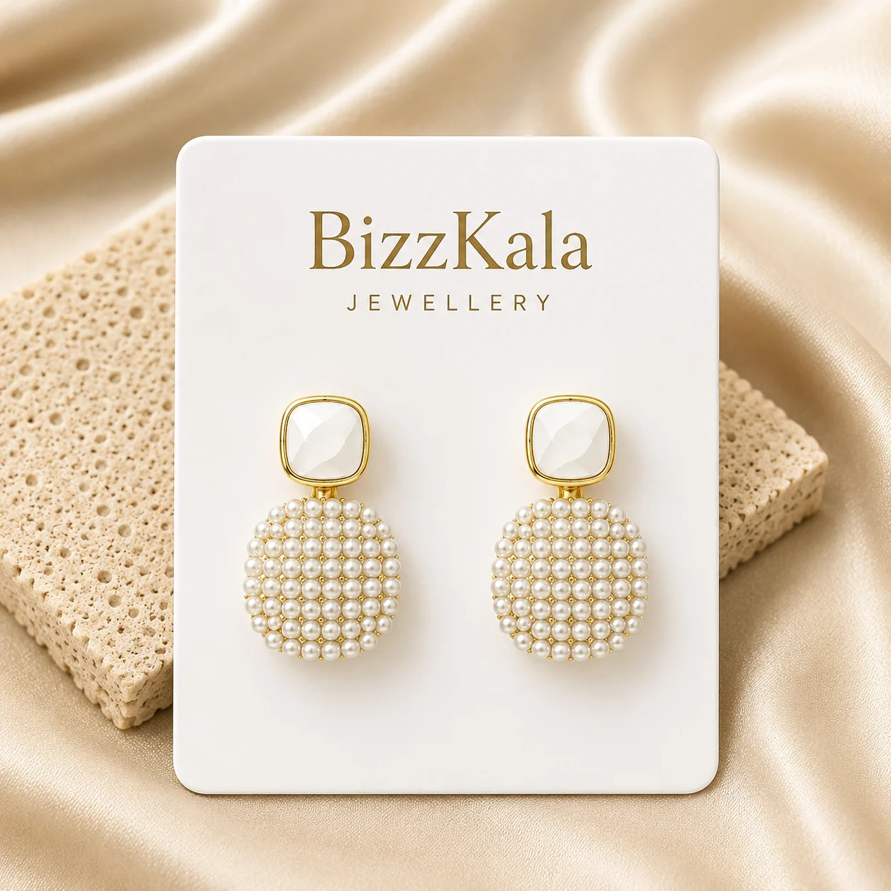 Pearl Disc Statement Earrings for Women - Image 1