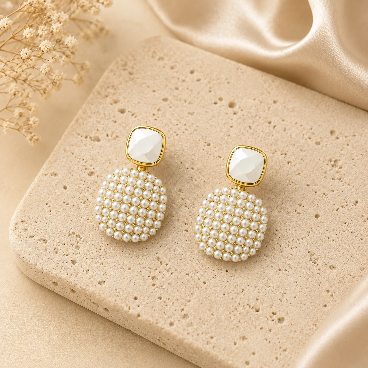 Pearl Disc Statement Earrings for Women - Image 3