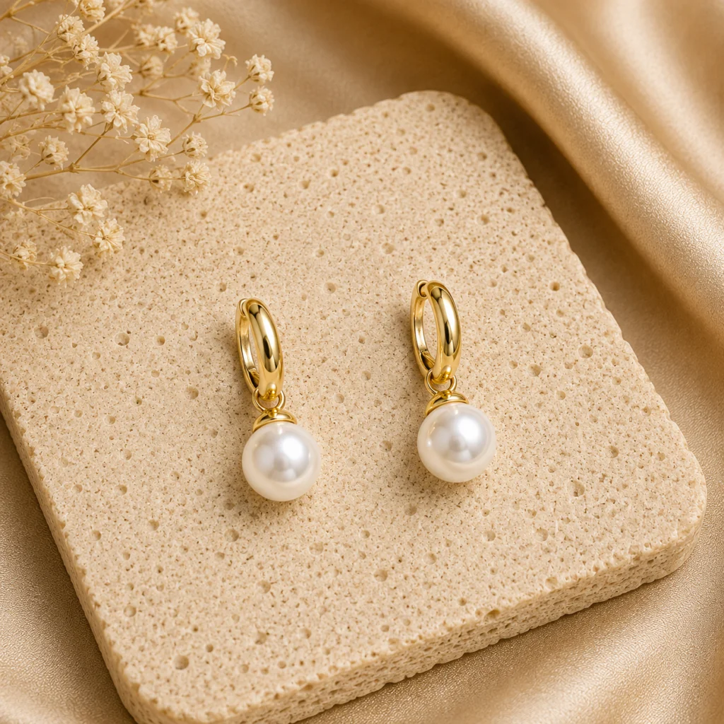 Pearl Drop Hoop Earrings for Women