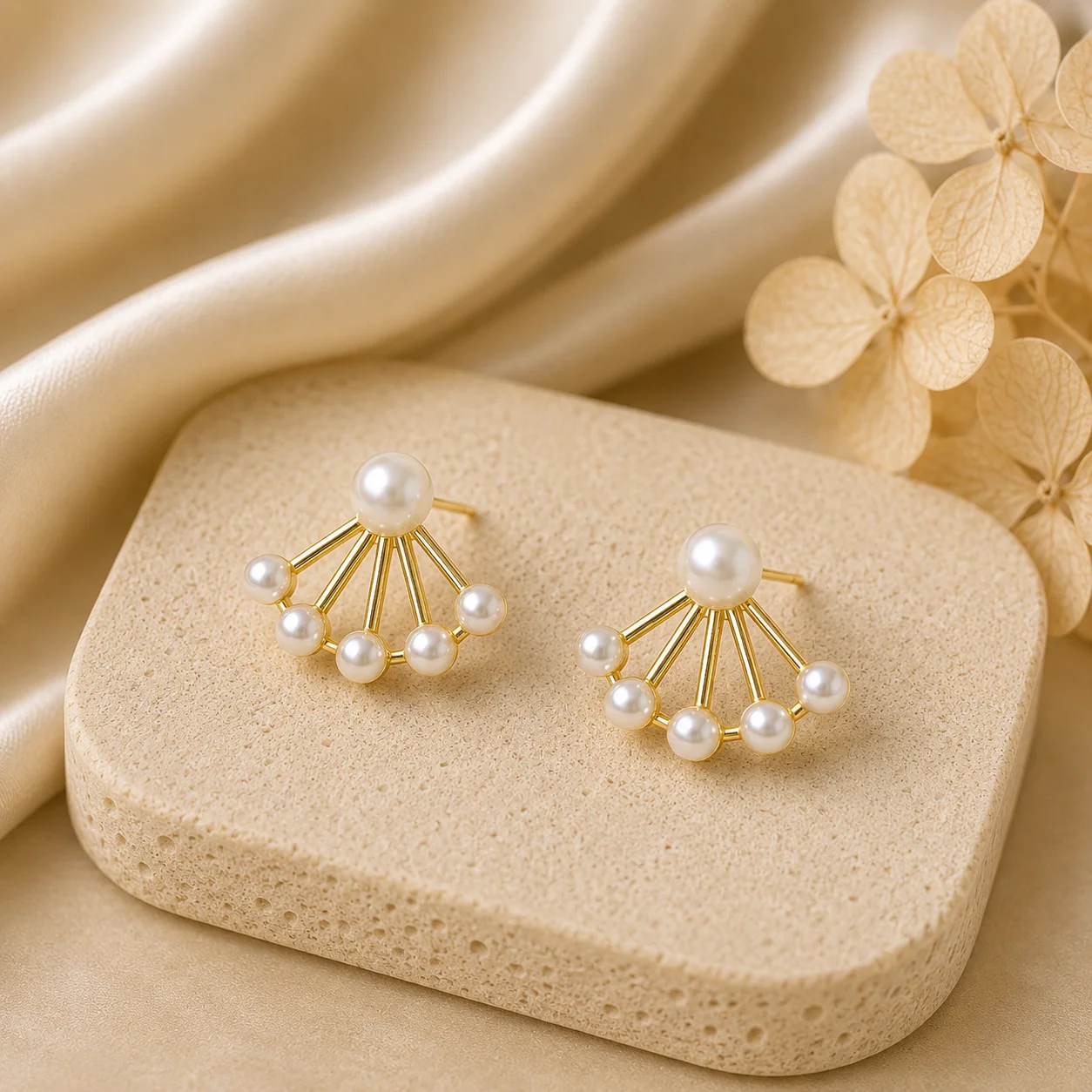 Pearl Fan Statement Earrings for Women - Image 3