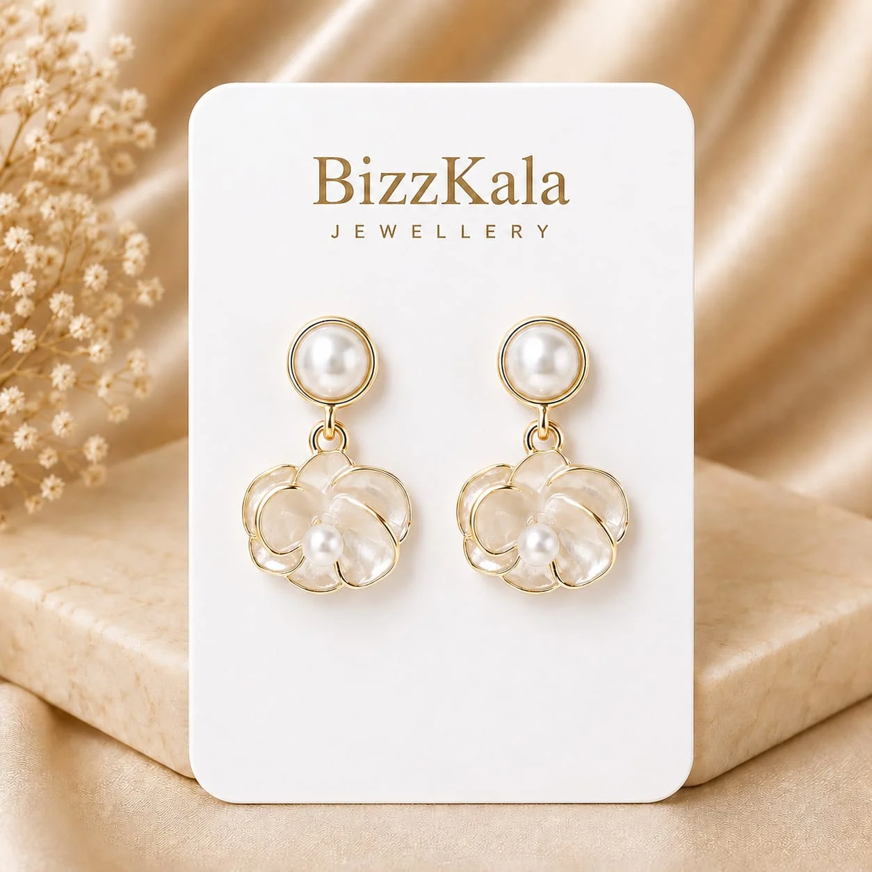 Pearl Floral Drop Earrings for Women - Image 1