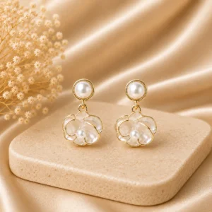 Pearl Floral Drop Earrings for Women - Image 3