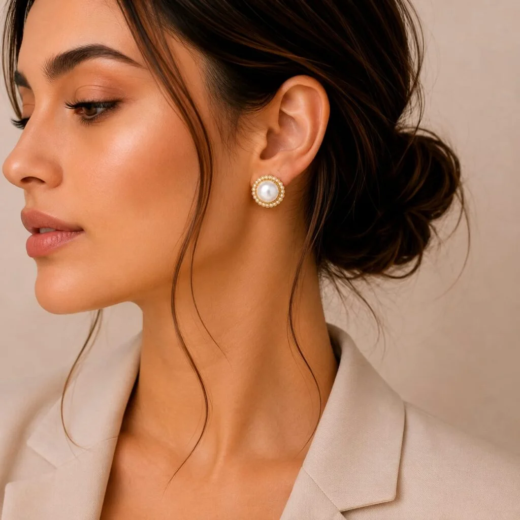 Pearl Halo Stud Earrings for Women
