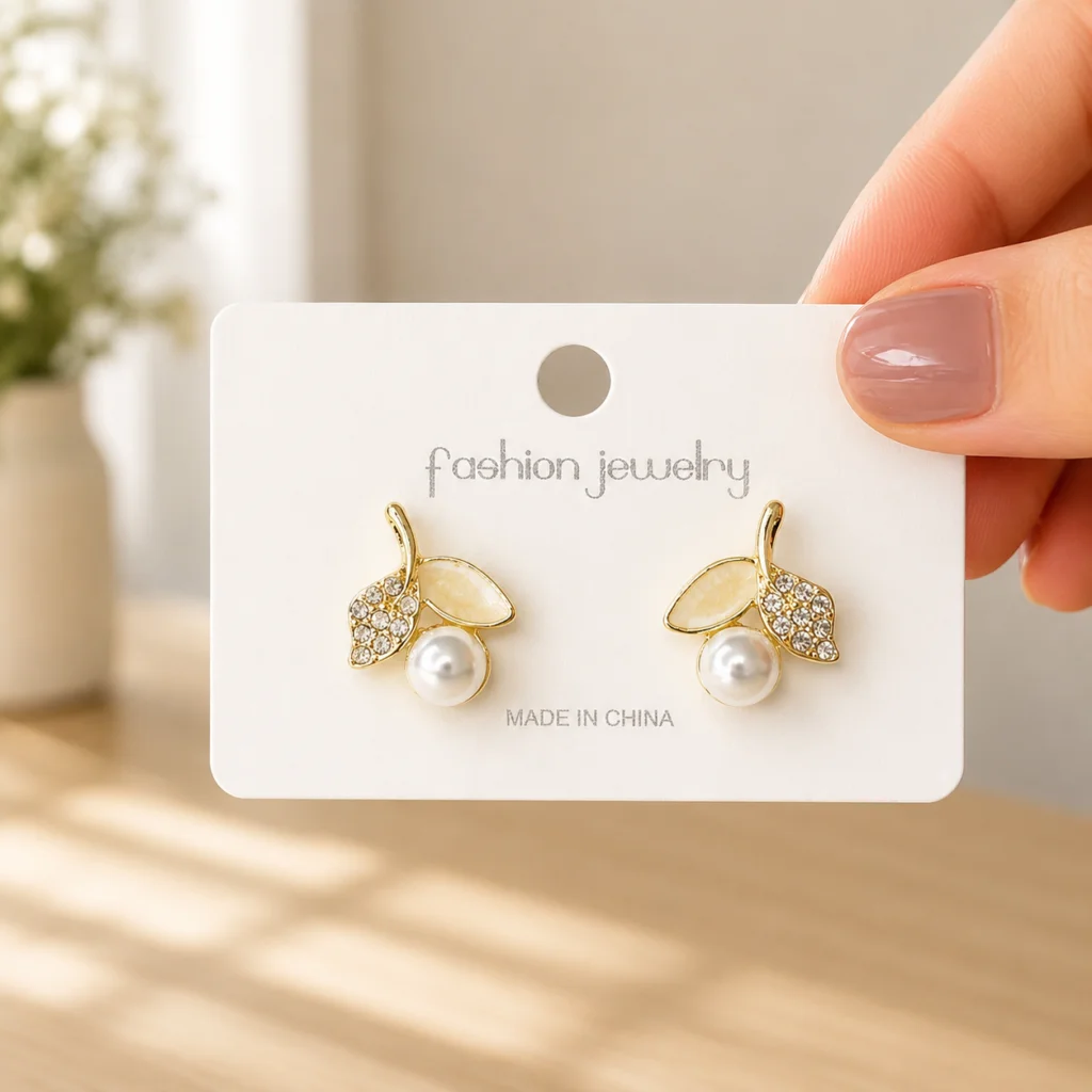 Yellow Leaf Pearl Drop Earrings for Women