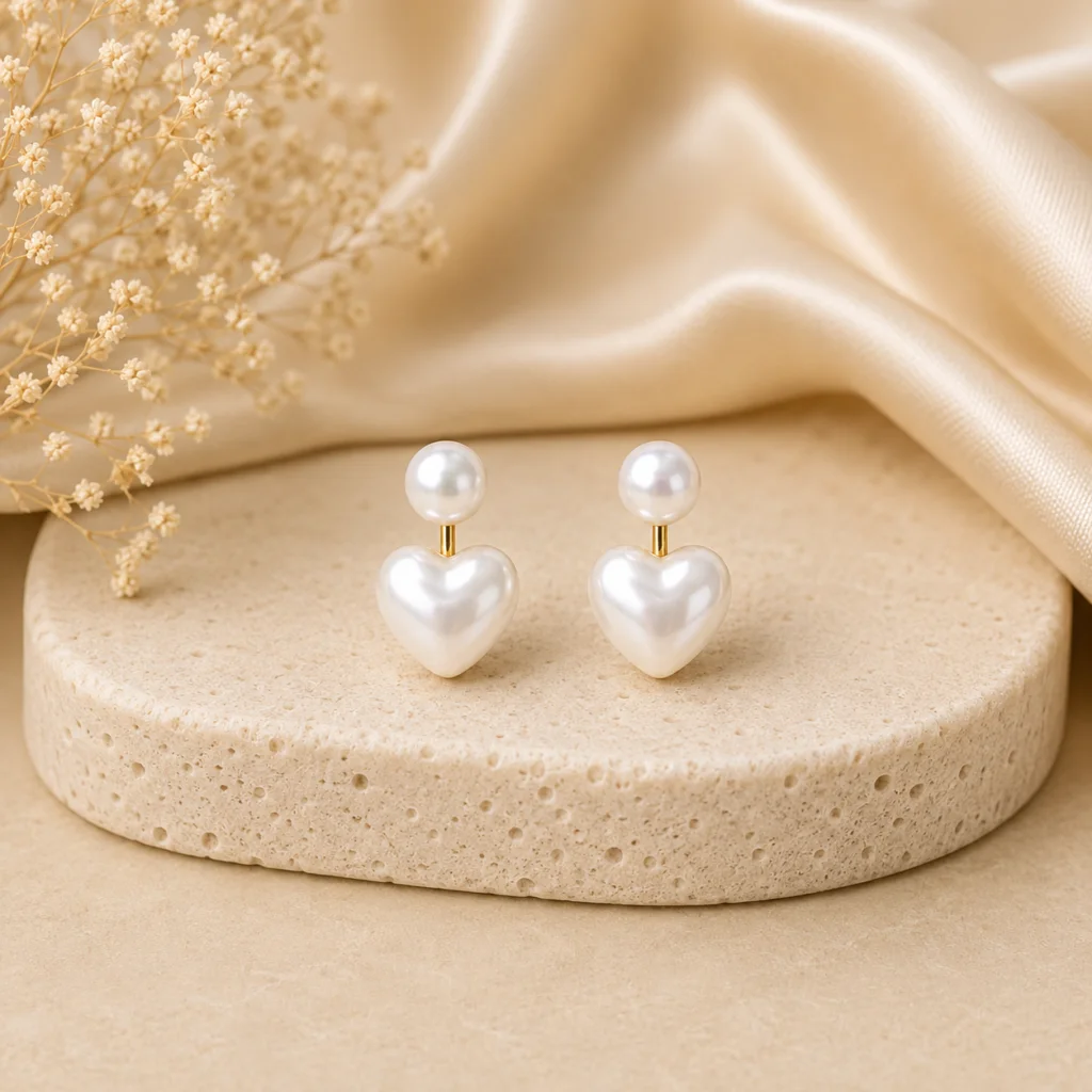 Pearl Heart Drop Earrings for Women