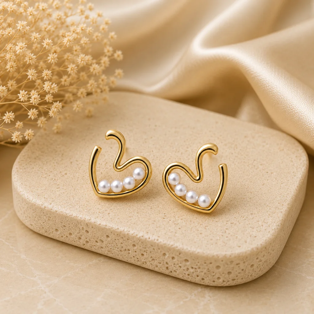 Pearl Heart Stud Earrings for Women