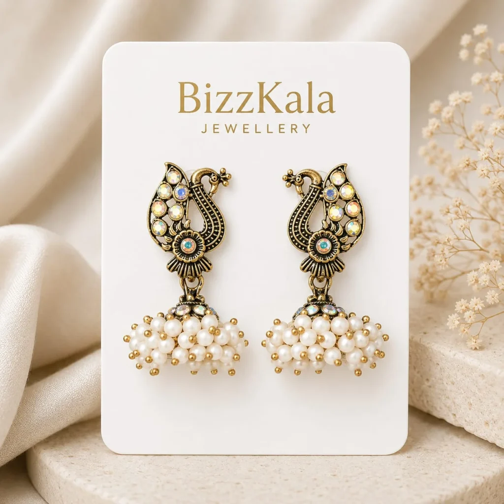 Antique Pearl Peacock Jhumka for Women