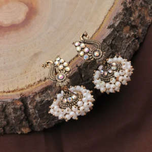 Antique Pearl Peacock Jhumka for Women - Image 3