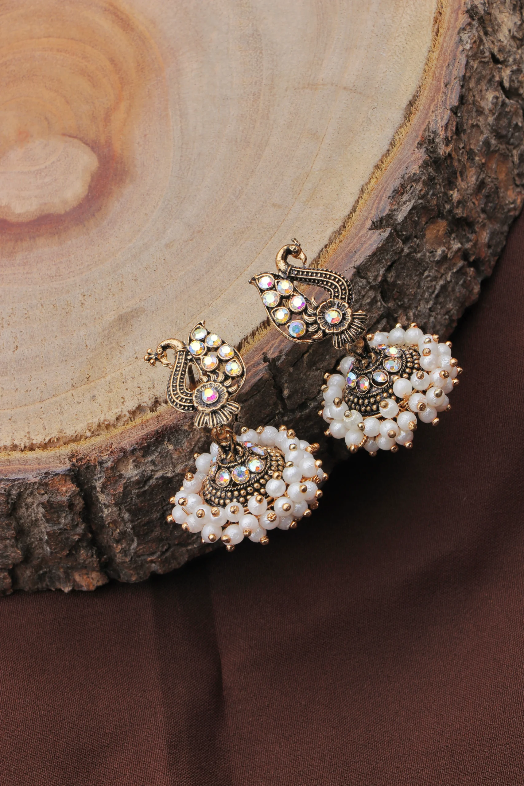 Antique Pearl Peacock Jhumka for Women - Image 3