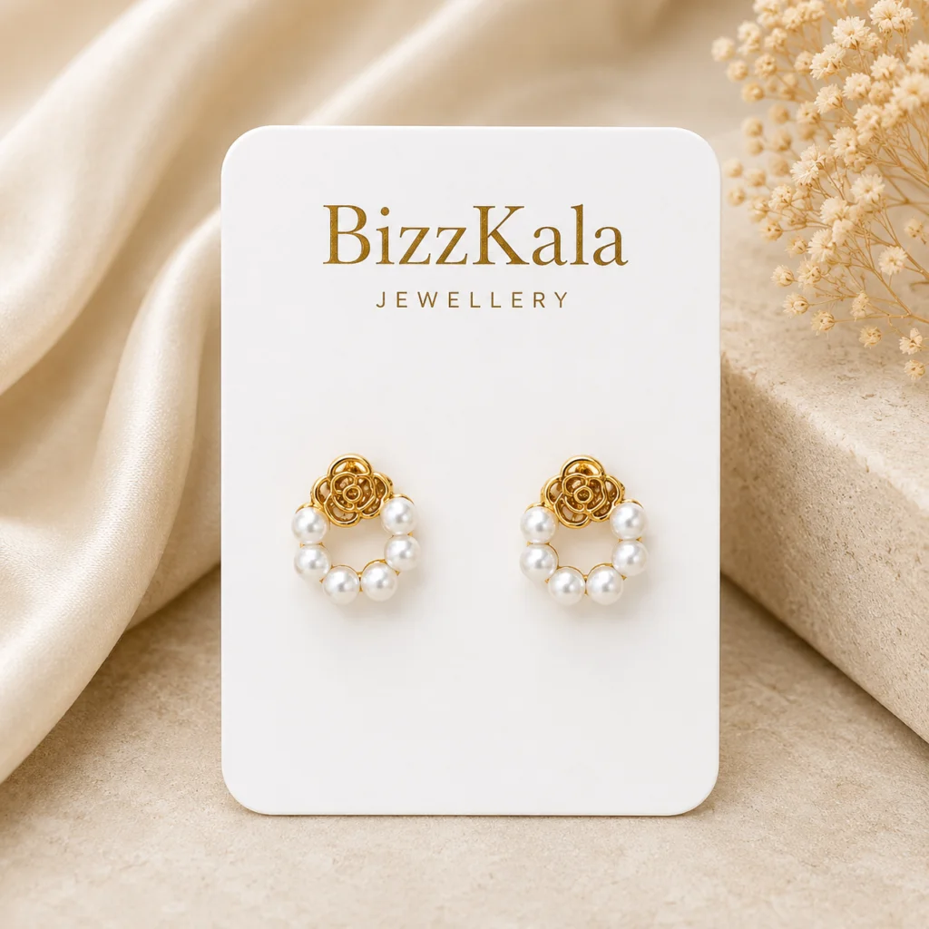 Pearl Rose Flower Stud Earrings for Women