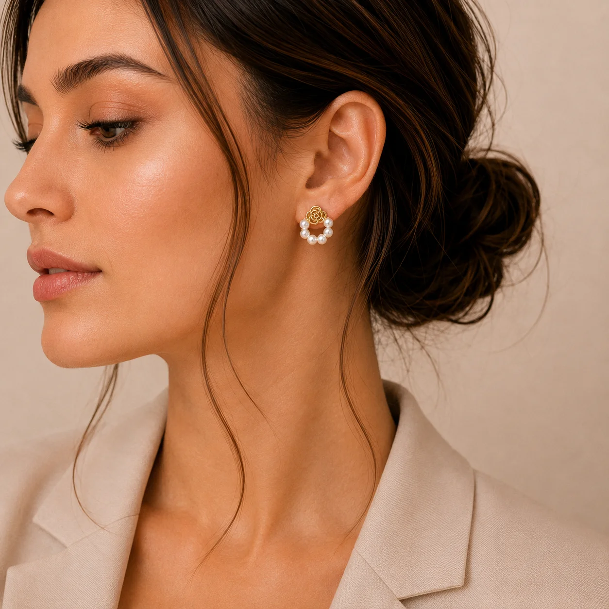 Pearl Rose Flower Stud Earrings for Women - Image 2