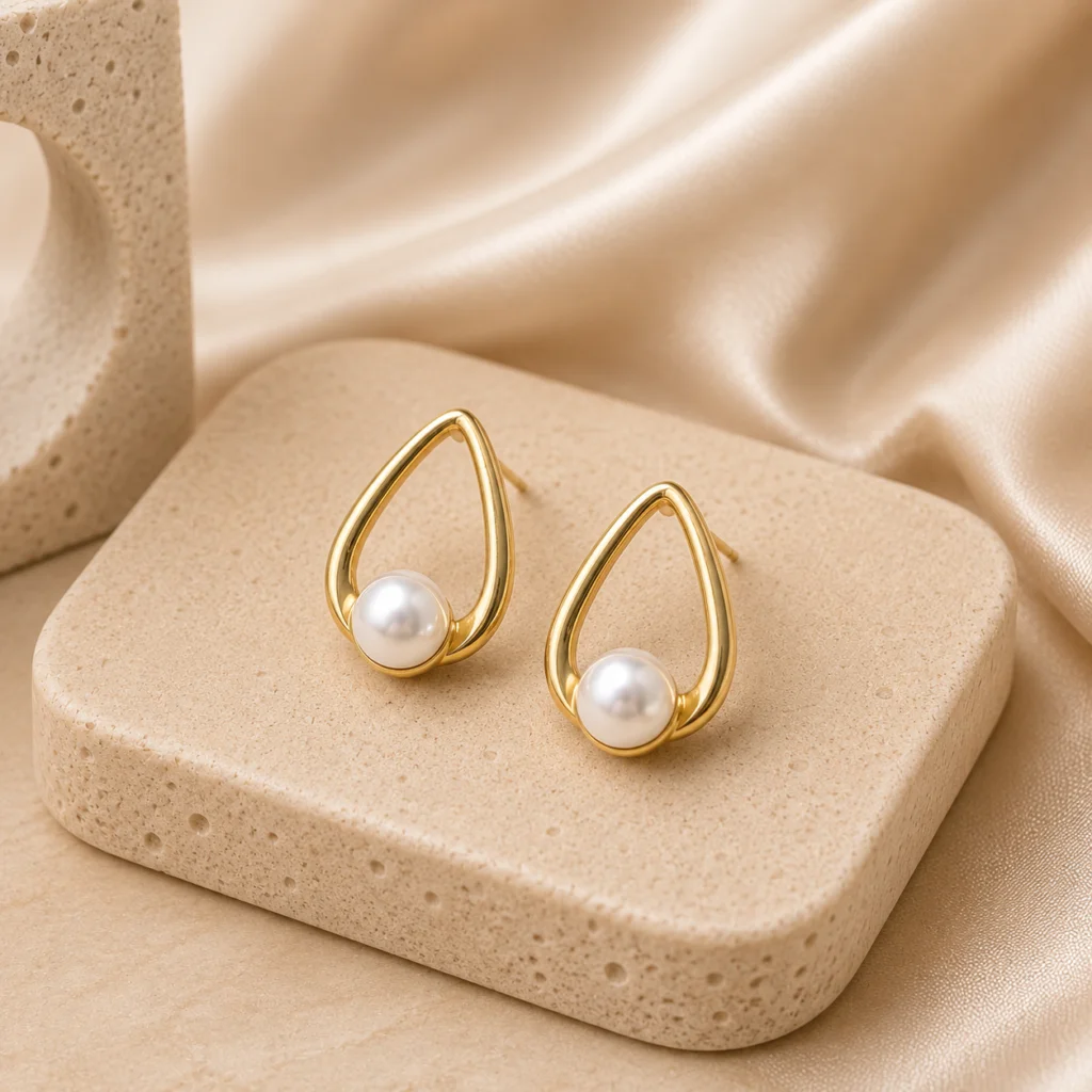 Pearl Teardrop Stud Earrings for Women