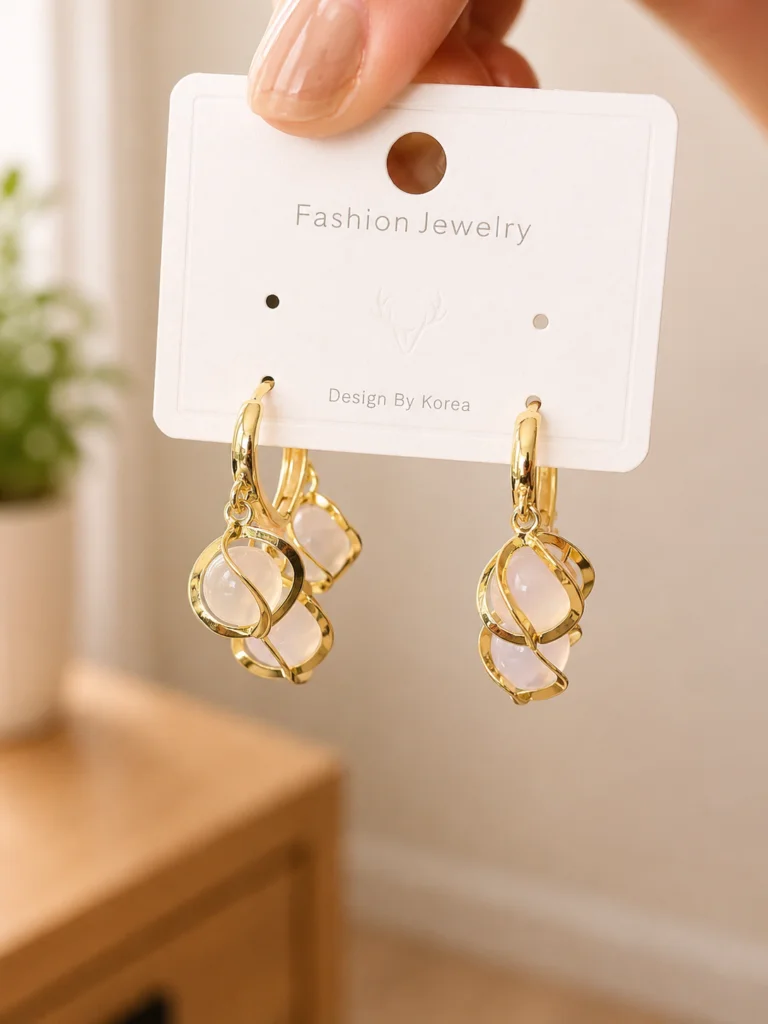 Pearl Triple Drop Hoop Earrings for Women
