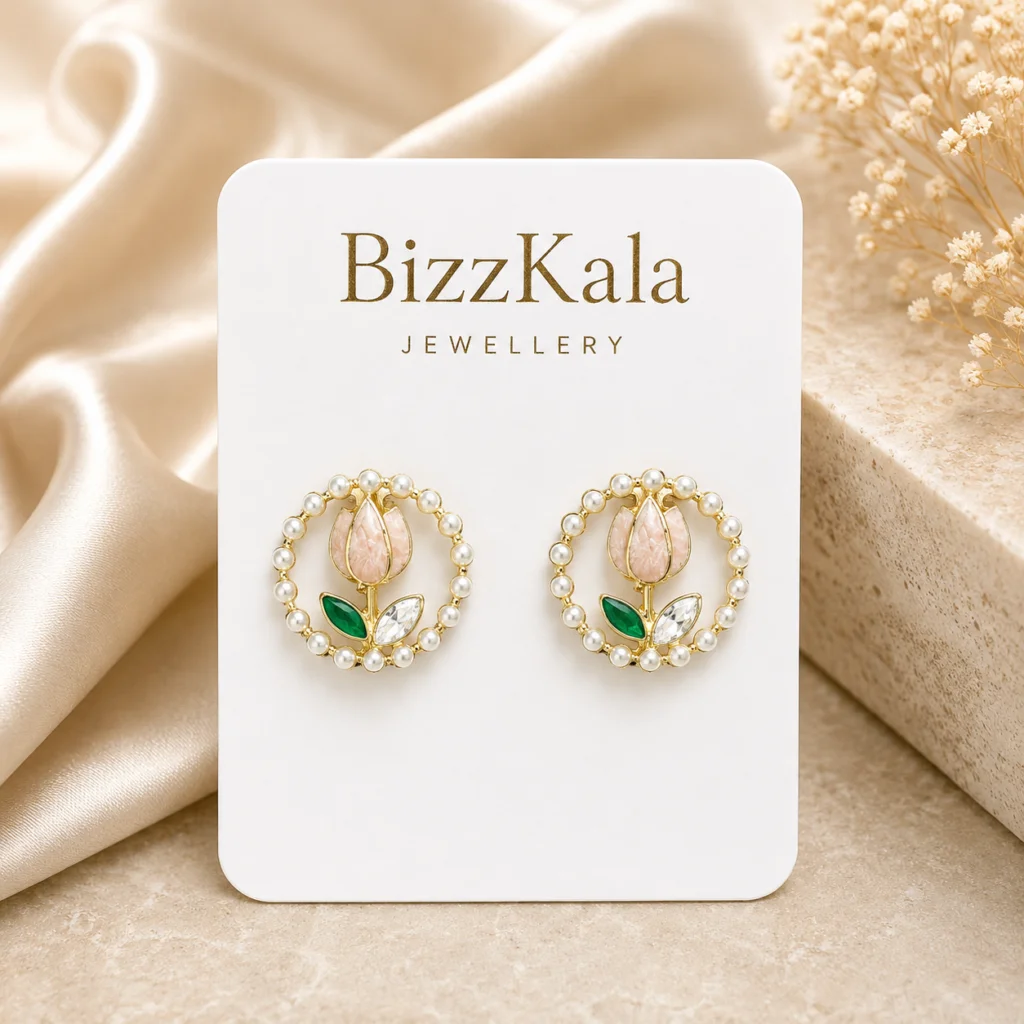 Pearl Tulip Wreath Stud Earrings for Women