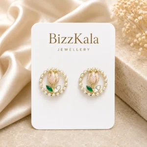 Pearl Tulip Wreath Stud Earrings for Women - Image 1