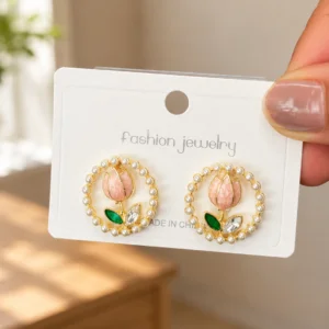 Pearl Tulip Wreath Stud Earrings for Women - Image 4