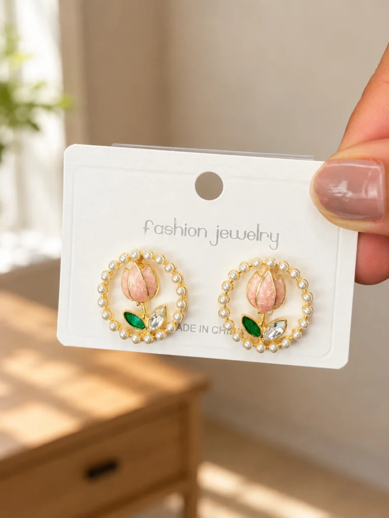 Pearl Tulip Wreath Stud Earrings for Women