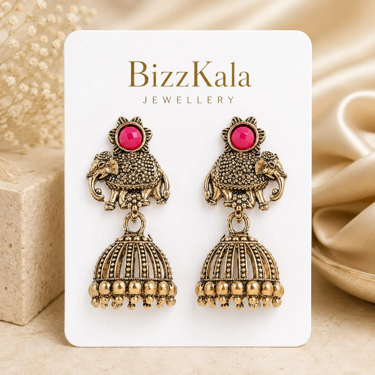 Pink Elephant Dome Jhumka for Women - Image 1