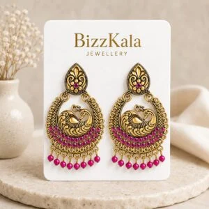 Pink Peacock Antique Jhumka for Women - Image 1