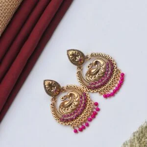Pink Peacock Antique Jhumka for Women - Image 3