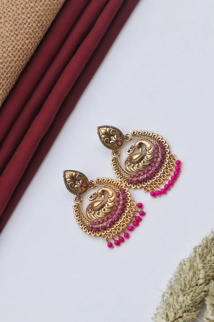 Pink Peacock Antique Jhumka for Women