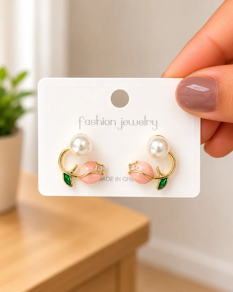 Pink Tulip Pearl Stud Earrings for Women