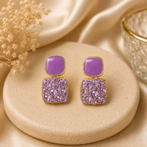 Purple Crystal Statement Stud Earrings for Women - Image 3