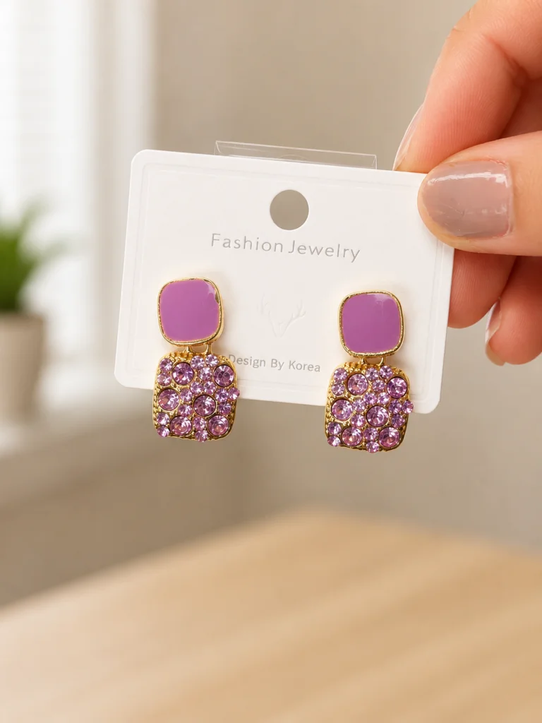 Purple Crystal Statement Stud Earrings for Women