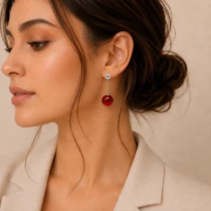 Red Cherry Drop Earrings for Women - Image 2