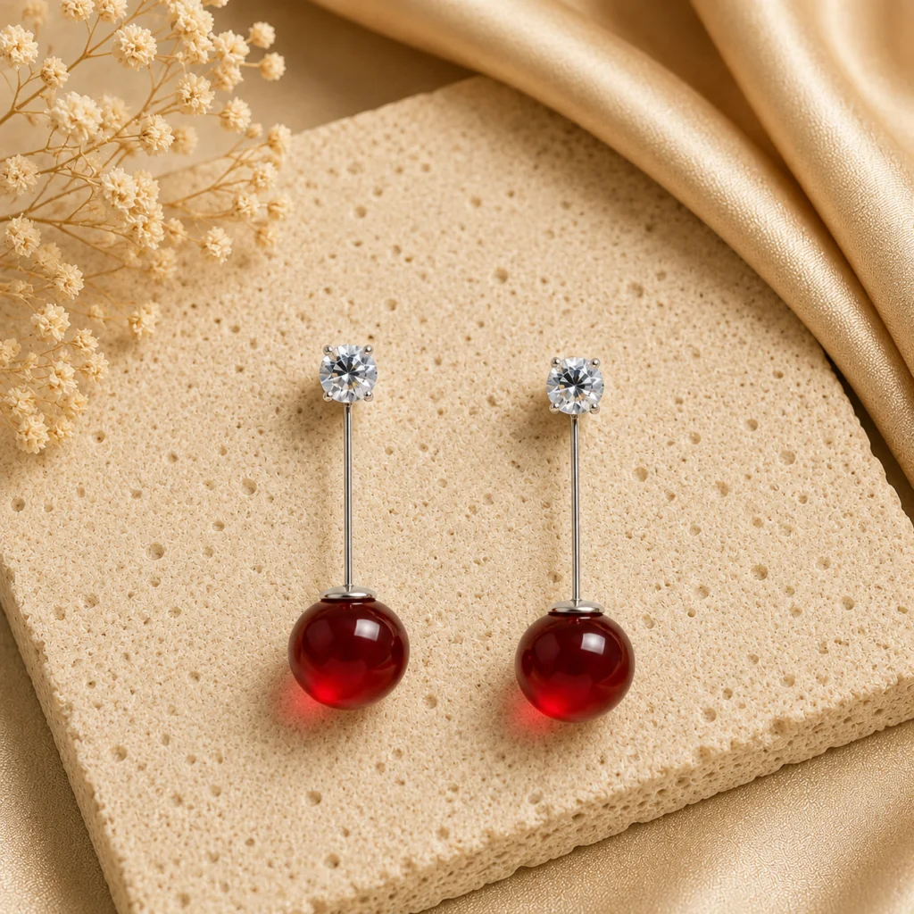 Red Cherry Drop Earrings for Women